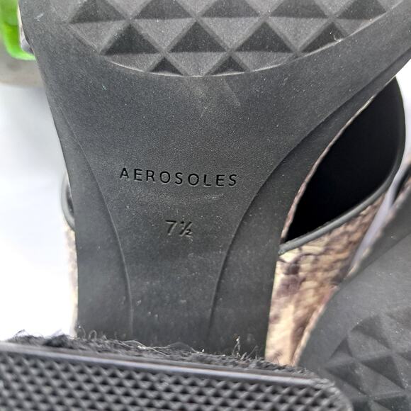 AEROSOLES Hazel Block Heel Mule Sandal 7.5 Ivory Black Snake Leather - Picture 8 of 10